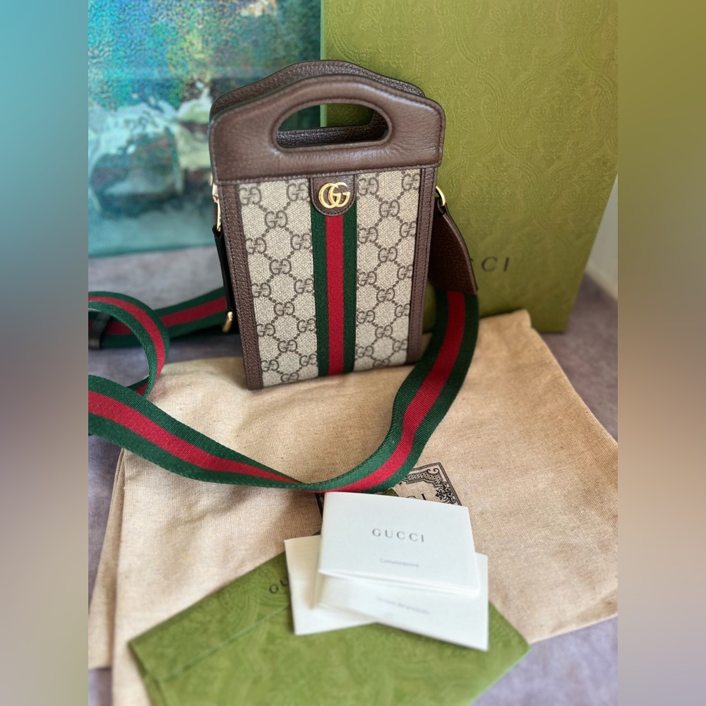Gucci Ophidia Mini Top Handle Gg Crossbody Web Bag